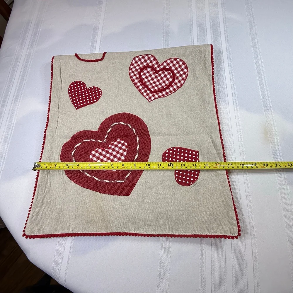 Burlap And Gingham Hearts 70” x 16” Table Runner